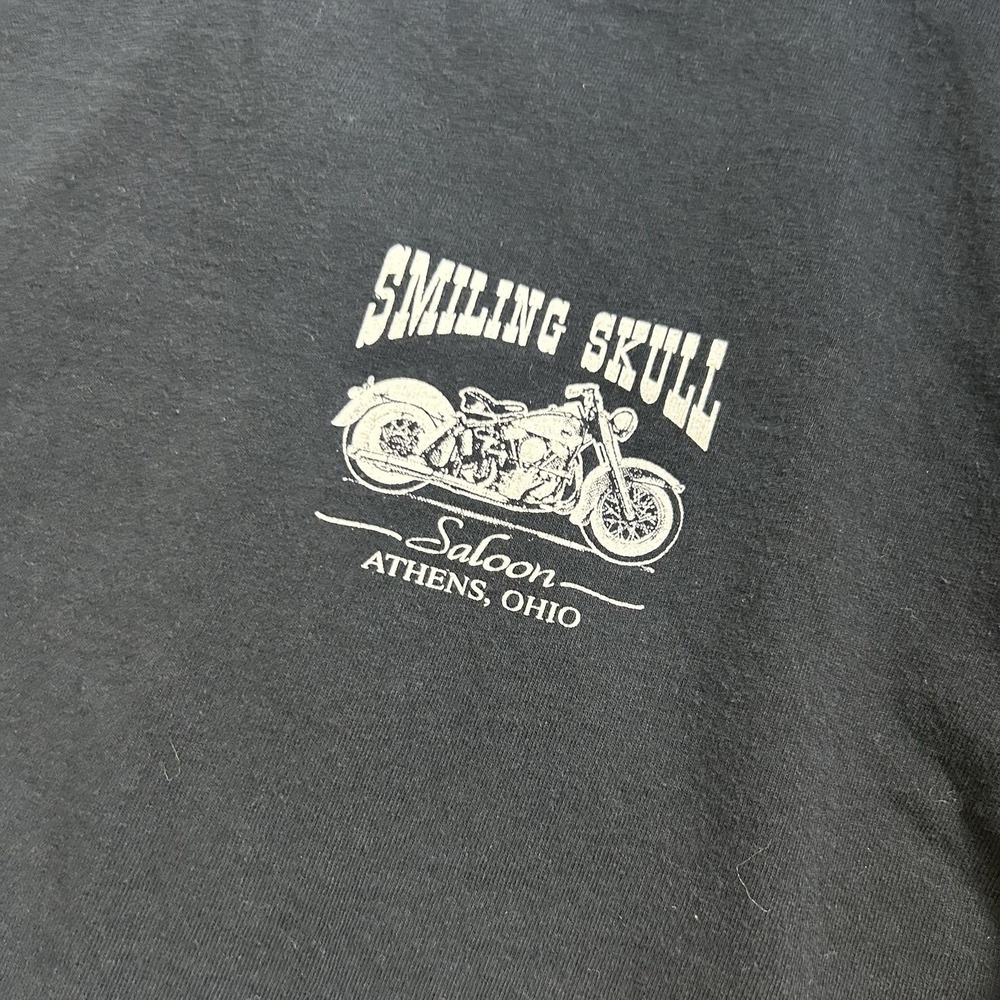 Smiling Skull Saloon Shirt Mens XL Black Flame Sleeve Biker Athens OH Graphic - Picture 3 of 5